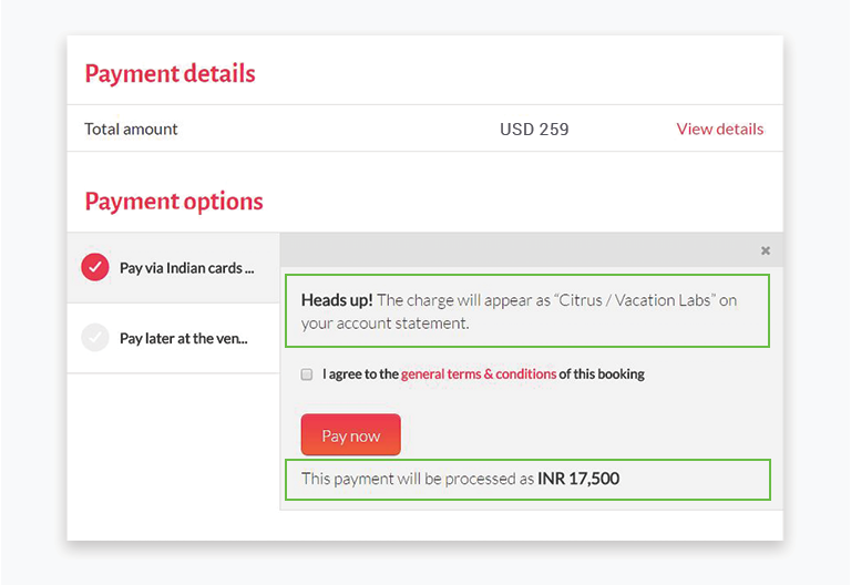 Payment step with additional messaging