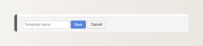 Backoffice screenshot of the composer footer with the Save as template field showing a template name and the Save button
