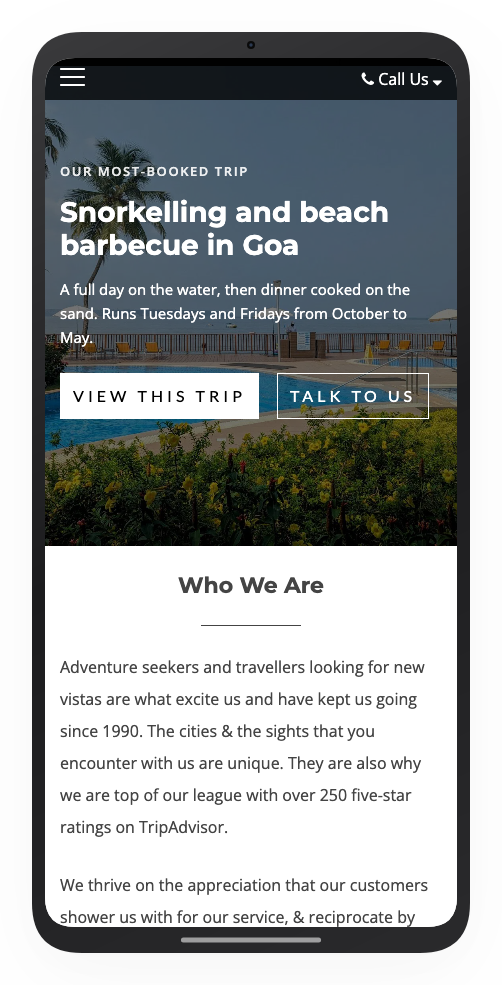 Hero Content Block on a mobile storefront with the headline, paragraph, and the two buttons side by side