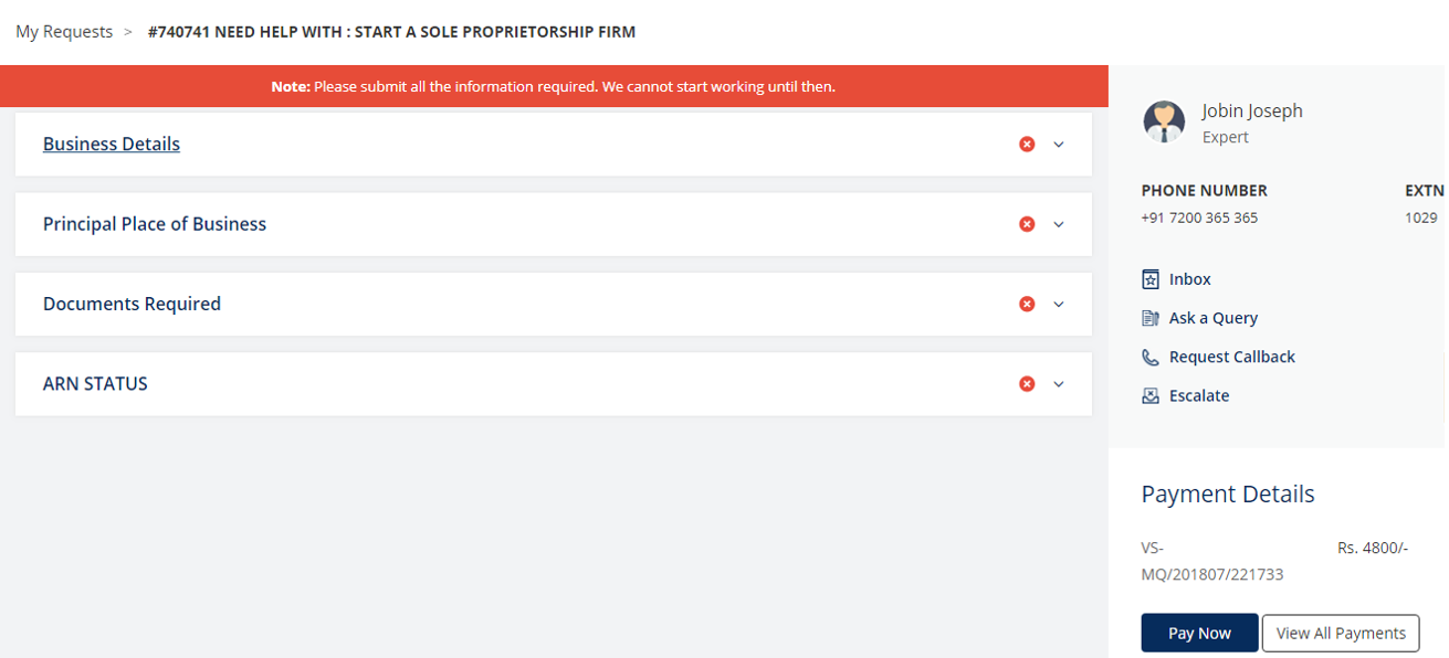 Registering Your Business on Vakil Search - Dashboard