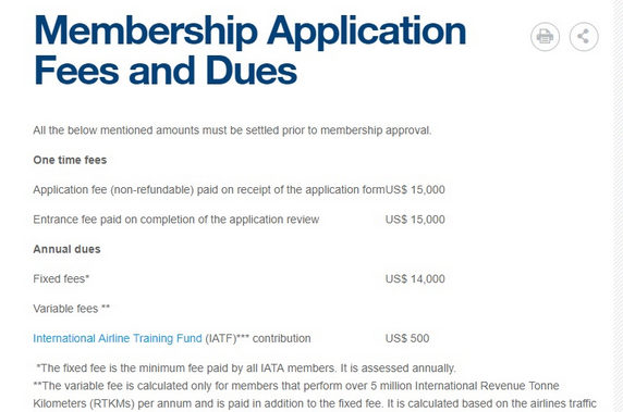 IATA membership fee