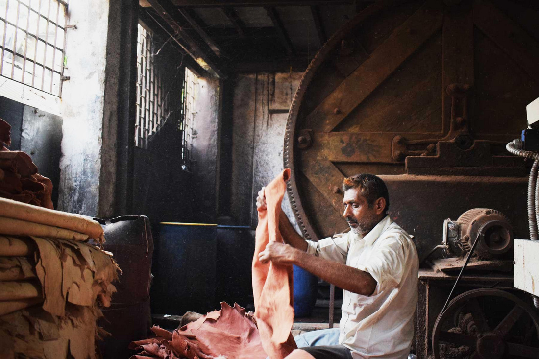 Leather making in progress at a Dharavi tannery